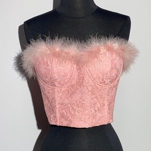 NWT M By Mendocino Pink Lace Fur Crop Top Size:M